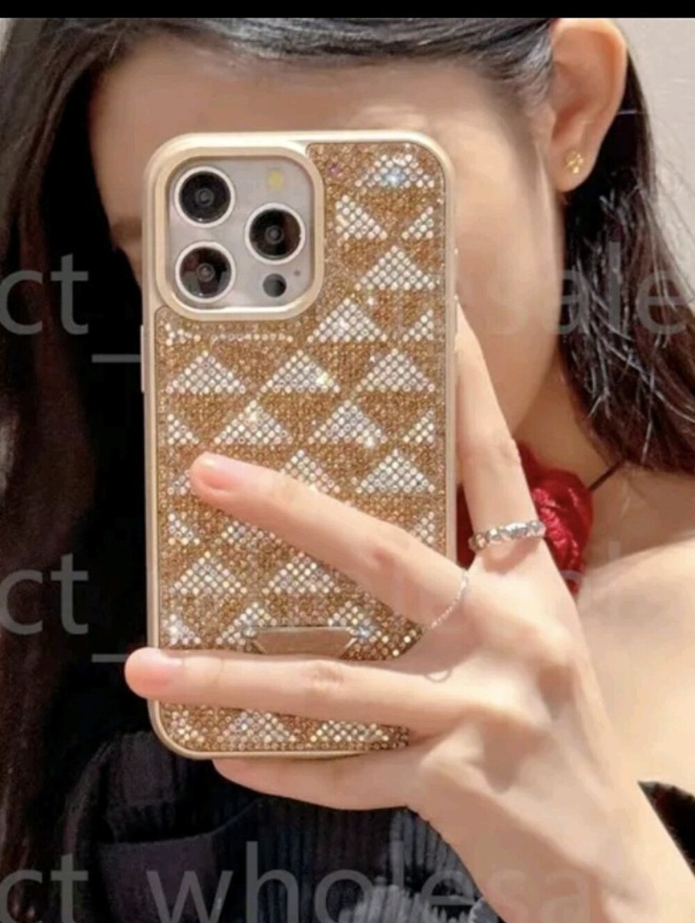 16 Pro Max Rose Gold Glitter Diamond-Pattern Case
